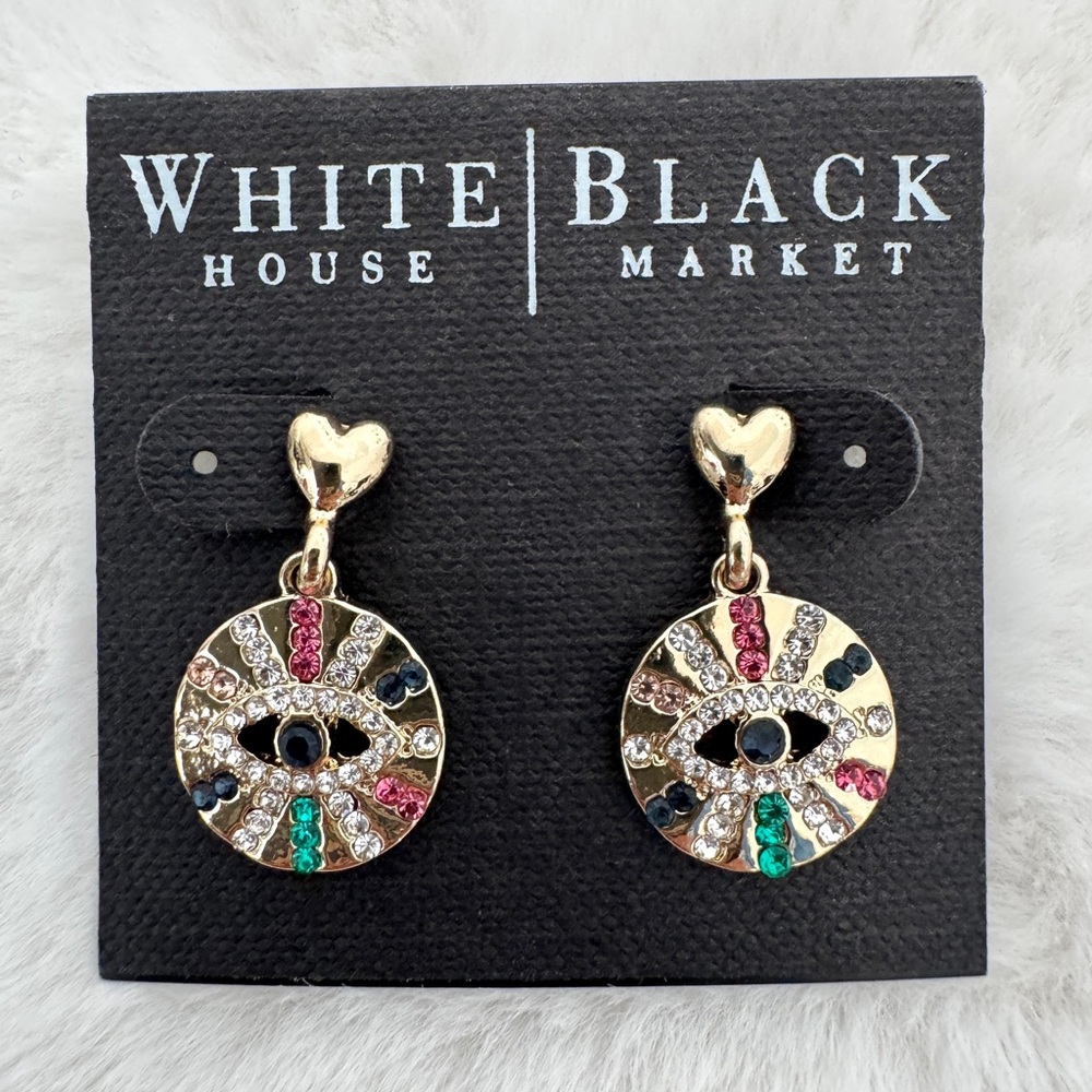 White House Black Market Gold Multicolor Evil Eye Earrings - NWT - Picture 1 of 4
